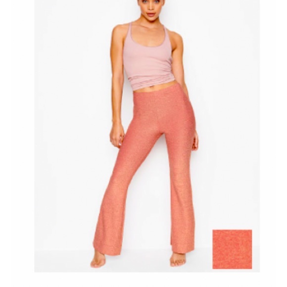 VICTORIAS SECRET SHINE FLARE PANTS RED/COPPER SHINE METALLIC KNIT HIGH RISE SZ S - Picture 3 of 11